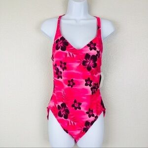 Sun Blush Hawaiian Floral Print One Piece Swimsuit Size 12